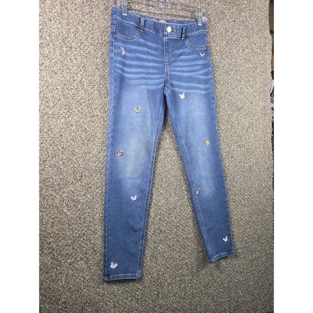 Wonder Nation Jegging Girls‎ Size XXL 18 Blue Denim Butterfly Embroidered Skinny